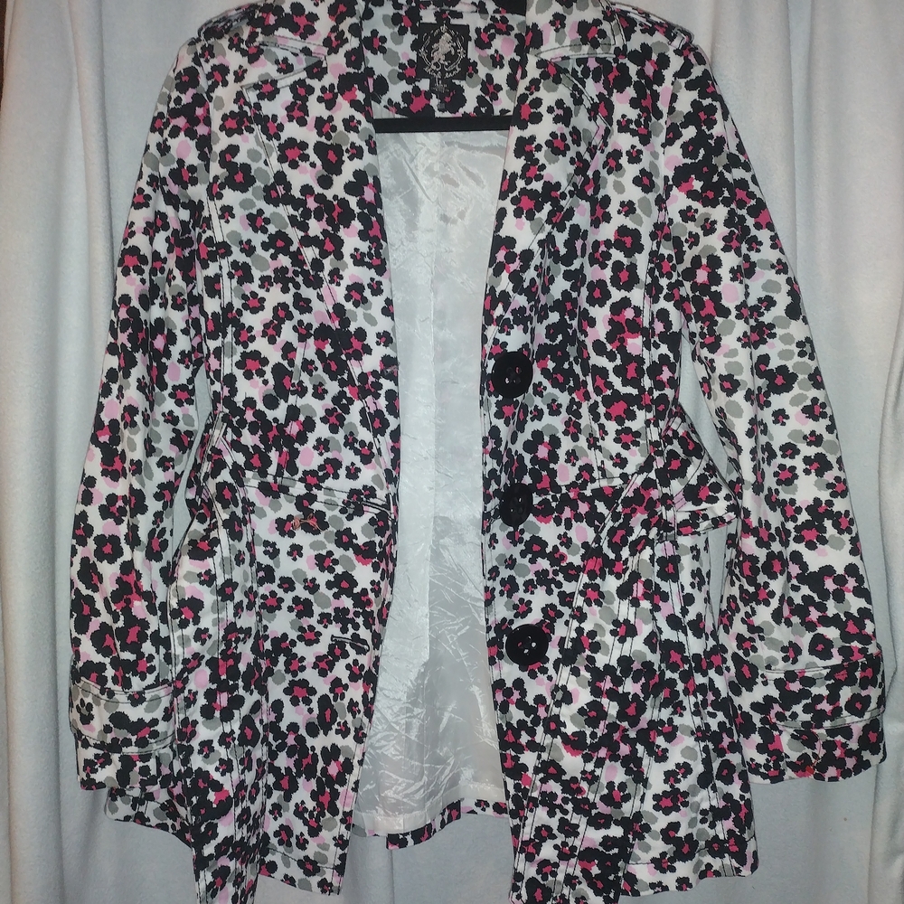 Pink Leopard Trench Coat with Belt - Picture 2 of 6